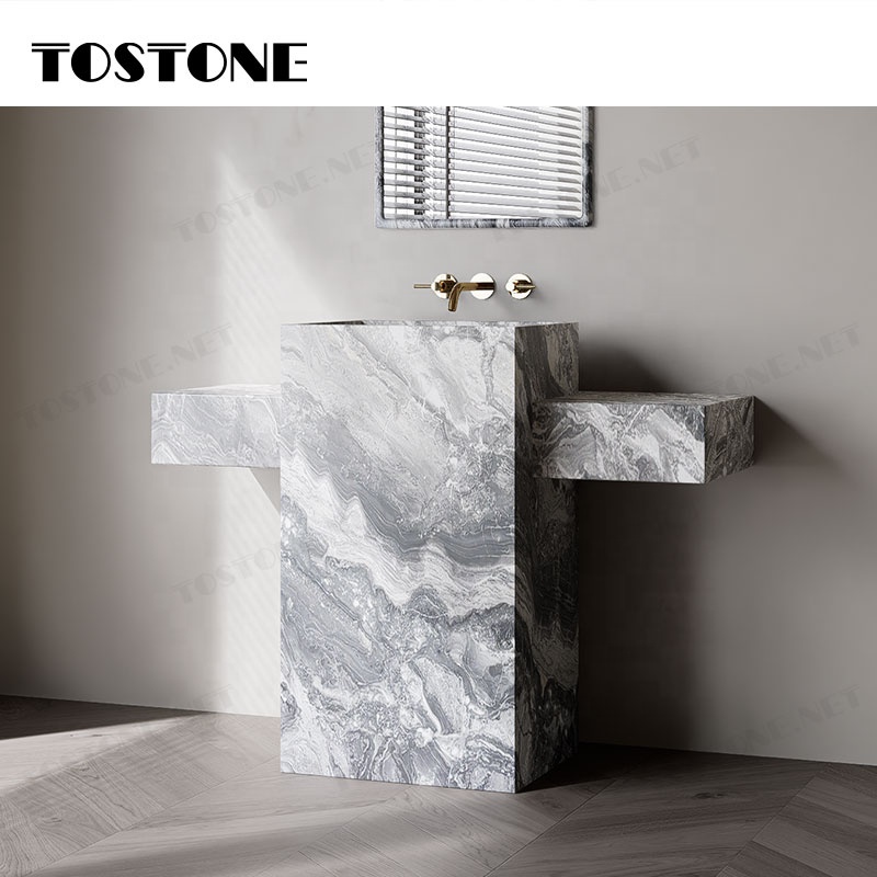 Mặt bàn trang điểm phòng tắm đặt độc lập Tostone bằng đá cẩm thạch Nâu Venice tự nhiên thời trang, bề mặt mài, dùng để trang trí chậu rửa mặt gia đình