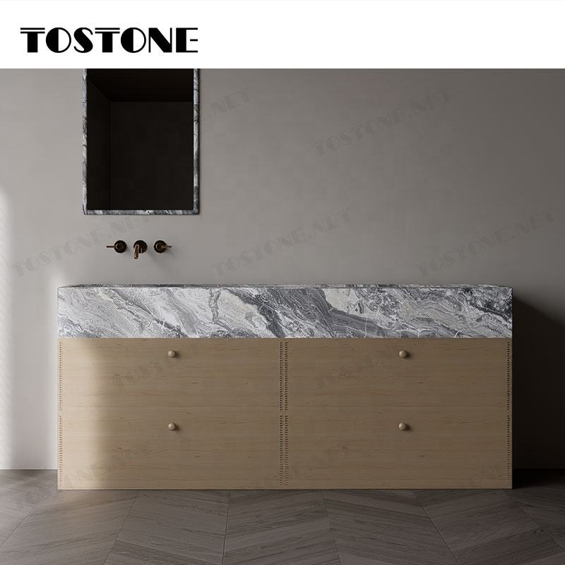 Tostone Bán chạy Tủ lavabo đá cẩm thạch sang trọng Vince Brown dành cho trang trí nội thất phòng tắm của nhà ở, biệt thự, khách sạn hiện đại
