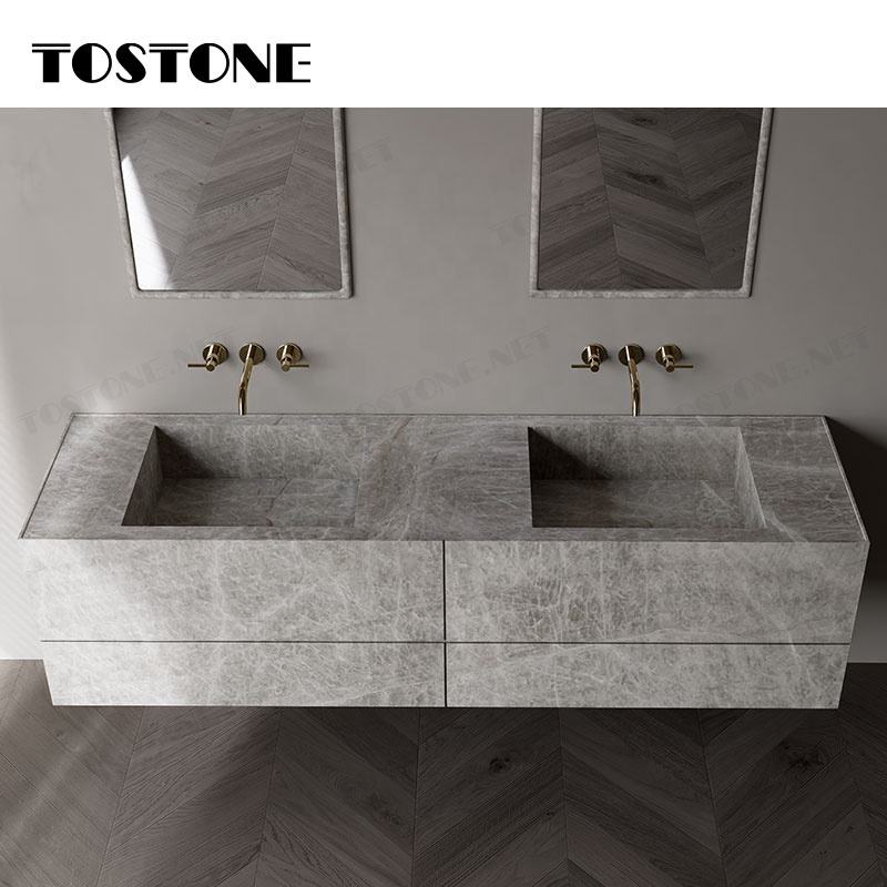 Tostone Minimalist Honed Natural Taj Mahal Luxury Vanity Phòng Tắm