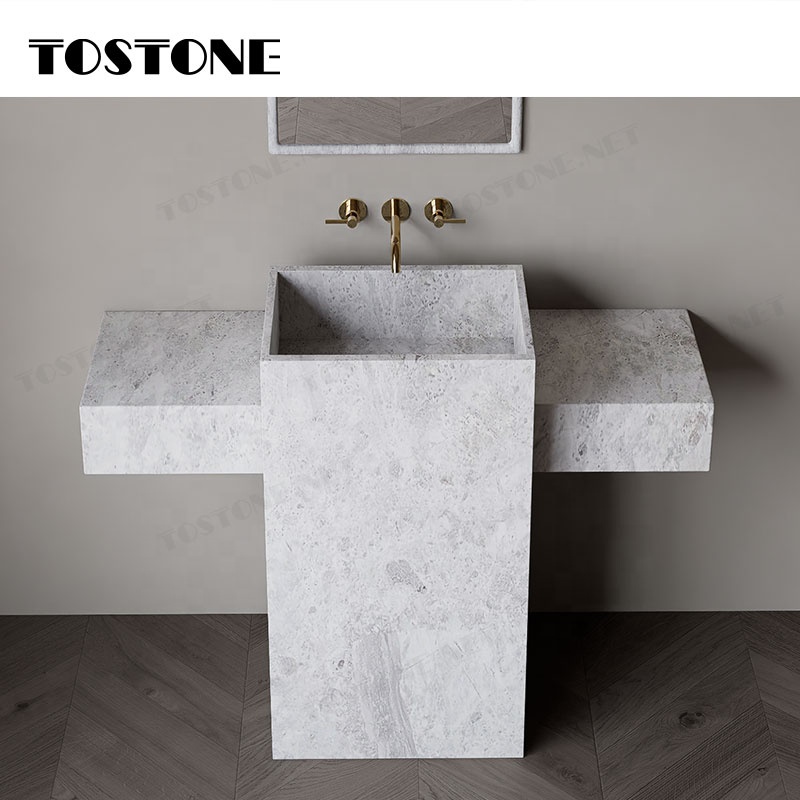 Mặt bàn chậu rửa phòng tắm Tostone độc lập, bề mặt mài đá cẩm thạch trắng Lorde tự nhiên, sang trọng