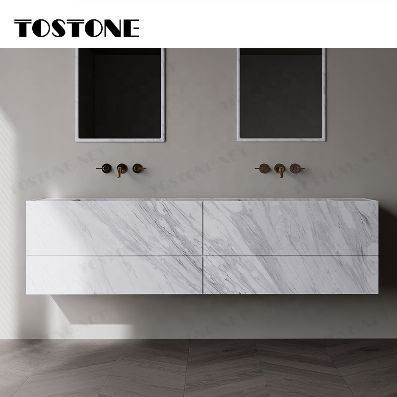 Tostone Tối giản Mài nhẵn Tự nhiên Volakas Trắng Sang trọng Bàn trang điểm phòng tắm cho Căn hộ Biệt thự Khách sạn Trang trí nội thất