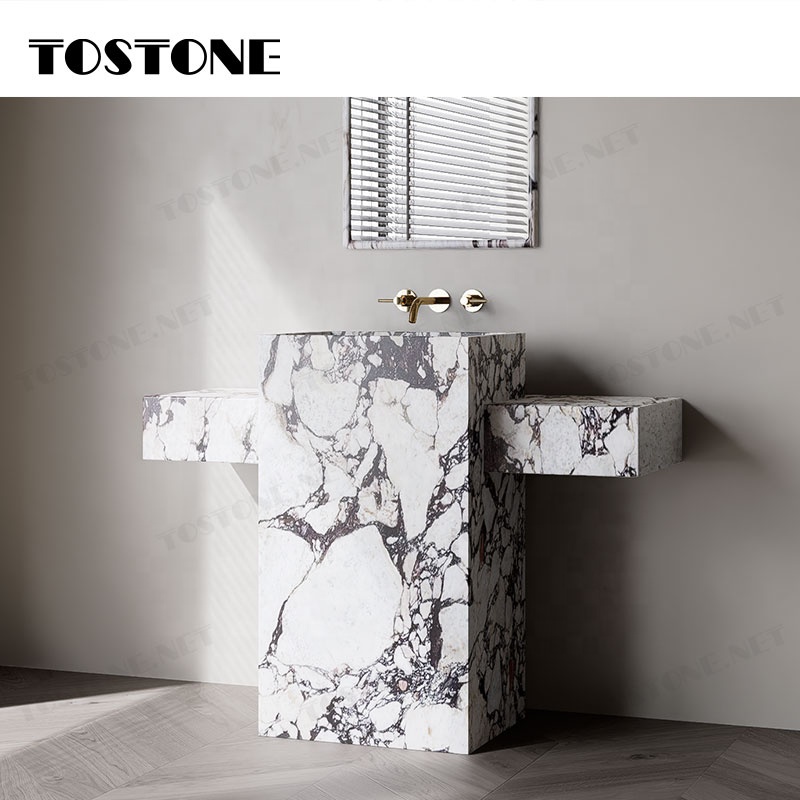 Tostone Mặt bàn lavabo phòng tắm đặt độc lập, đá cẩm thạch Calacatta Viola tự nhiên cao cấp với bề mặt mài mờ, dùng để trang trí chậu rửa tại nhà