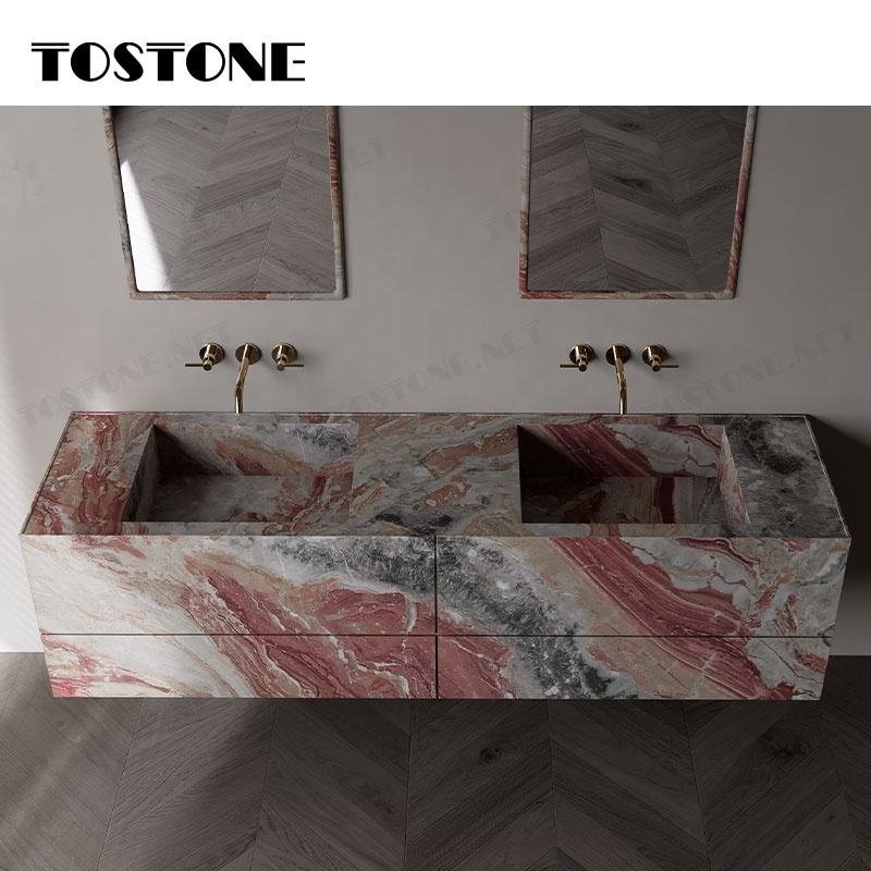 Tostone Tủ Lavabo Sang Trọng Đá Cẩm Thạch Đỏ Monica Cổ Điển Bền Bỉ