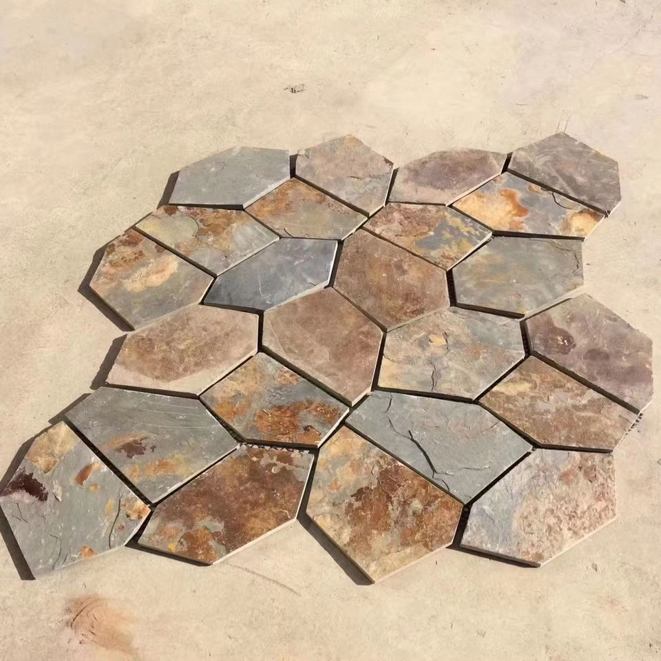 Đá Phiến Tự Nhiên Đen Gỉ Sét Không Đồng Đều, Bền, Xẻ Ngẫu Nhiên, Đá Lát Nền Kiểu Crazy Paving cho Vườn và Lối Đi Ngoài Trời