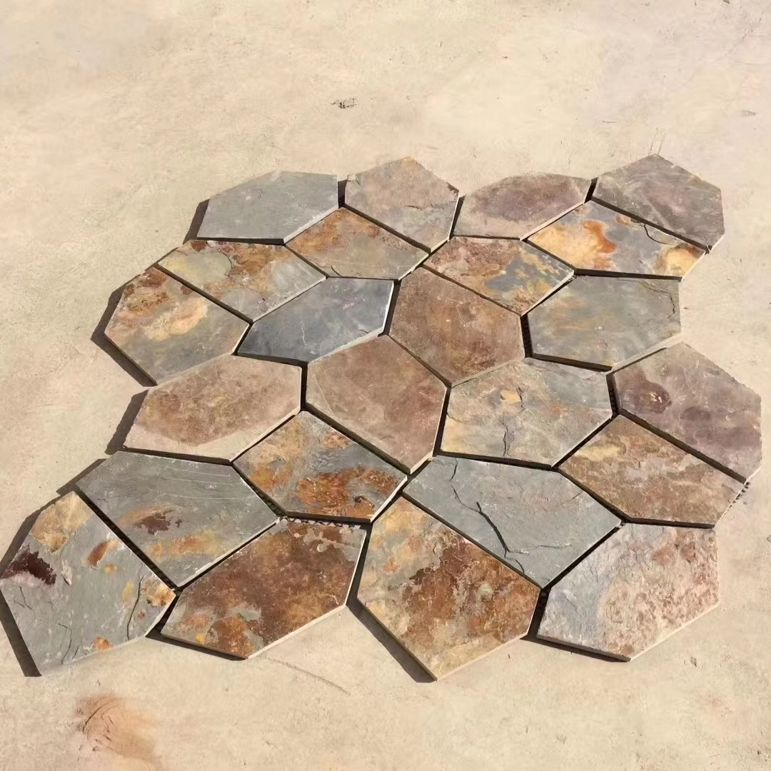 Đá Phiến Tự Nhiên Đen Gỉ Sét Không Đồng Đều, Bền, Xẻ Ngẫu Nhiên, Đá Lát Nền Kiểu Crazy Paving cho Vườn và Lối Đi Ngoài Trời