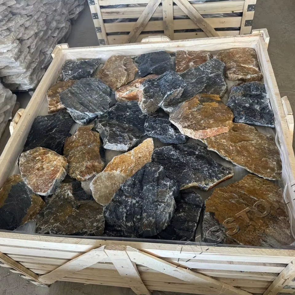 Đá lát phiến veneer tự nhiên hiện đại, bền, thân thiện môi trường, đá thạch anh xanh đại dương xám, dùng cho công viên, ngoại thất và nội thất.