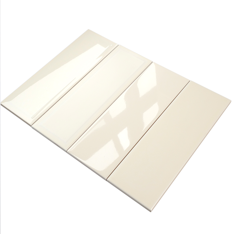 Gạch thẻ ceramic tráng men bề mặt bóng, bo cạnh, màu Be và Trắng, 100x300mm