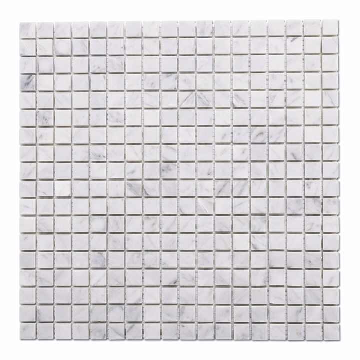 Mẫu mới ốp lát bể bơi mảnh ghép đá cẩm thạch Carrara trắng 15mm hình vuông  xuất xứ Thái Lan