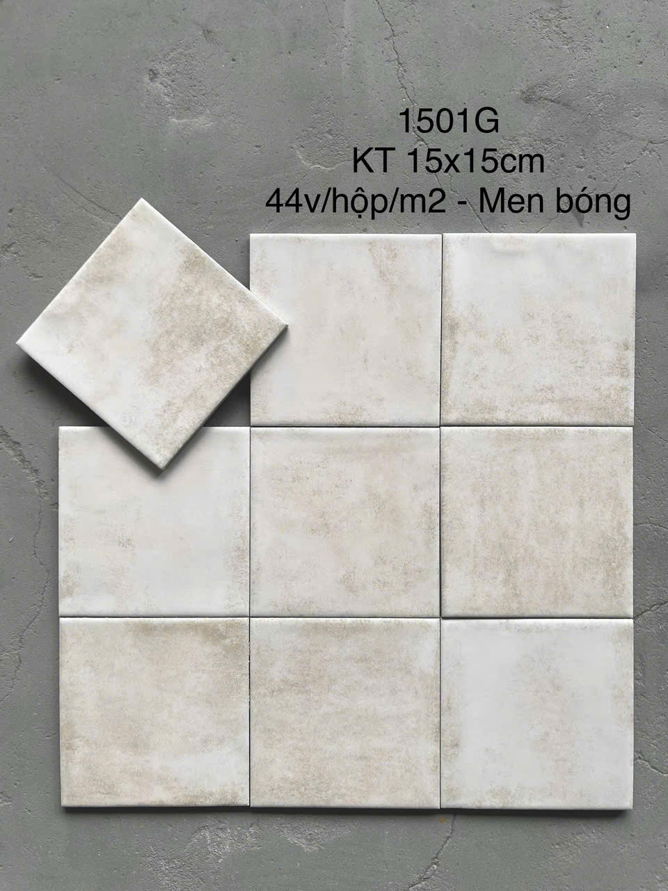 Gạch thẻ be men bóng KT 150x150mm (1h/1m/44v/17.5kg) 1501M