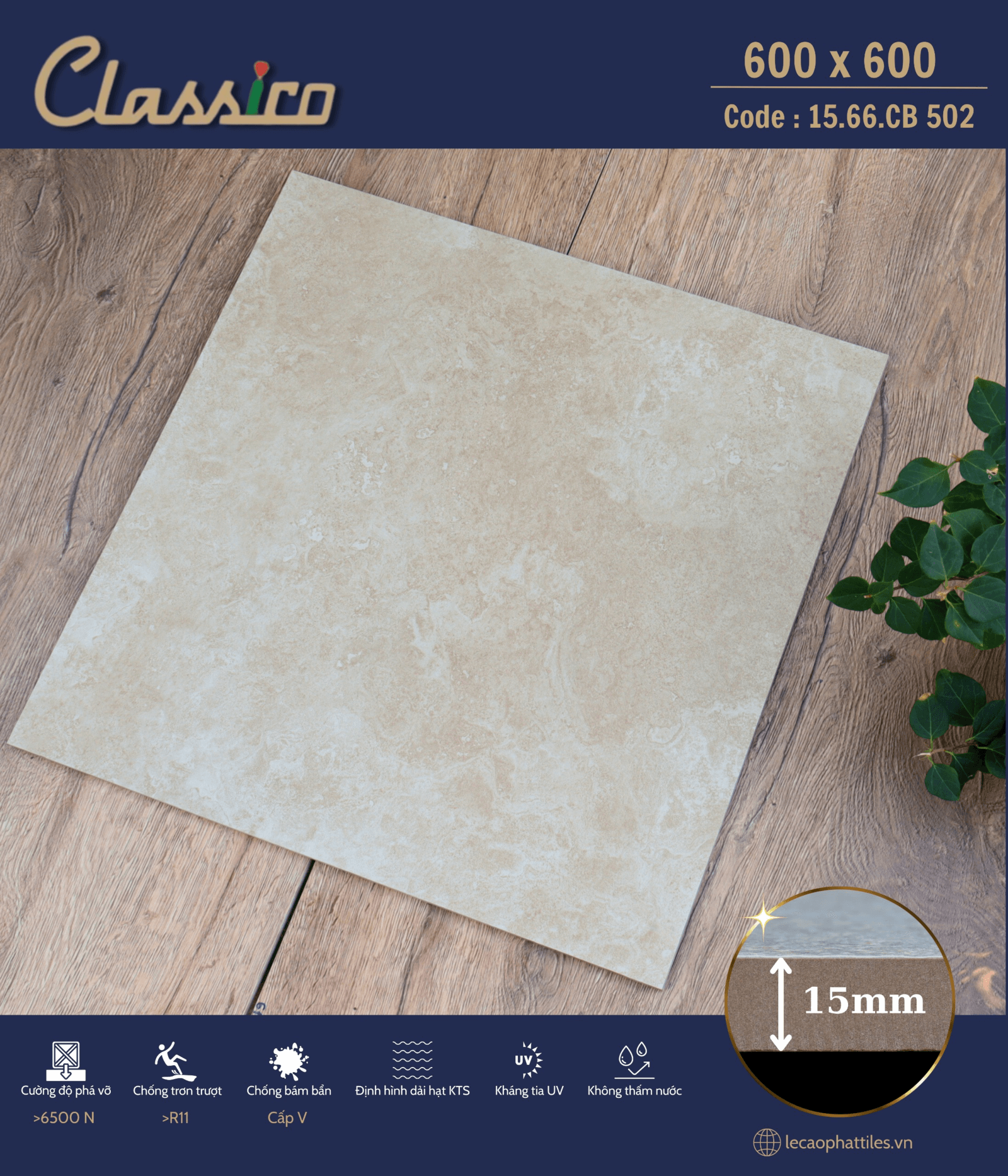 Gạch ốp lát Apodio CLASSICO 1566CB502 (Matt) (15mm)