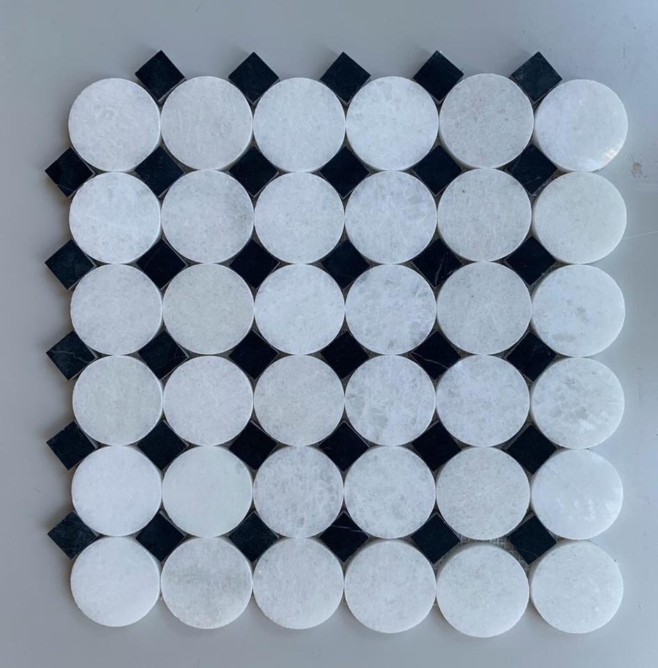 MOSAIC ĐÁ CƯỜNG LỰC TRÒN TRẮNG ĐÁ HOA CƯƠNG ĐÁNH BÓNG