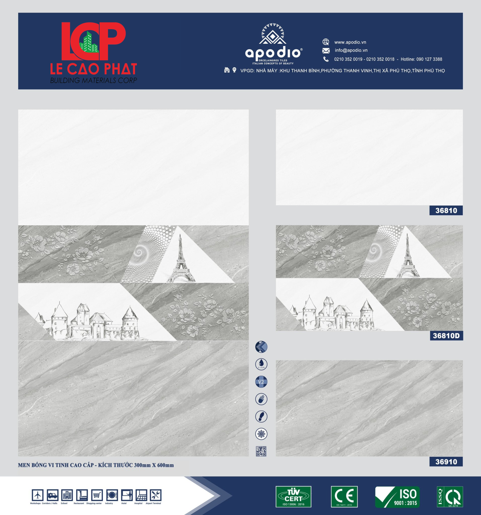 Gạch ốp lát Apodio 36810 36810D 36910