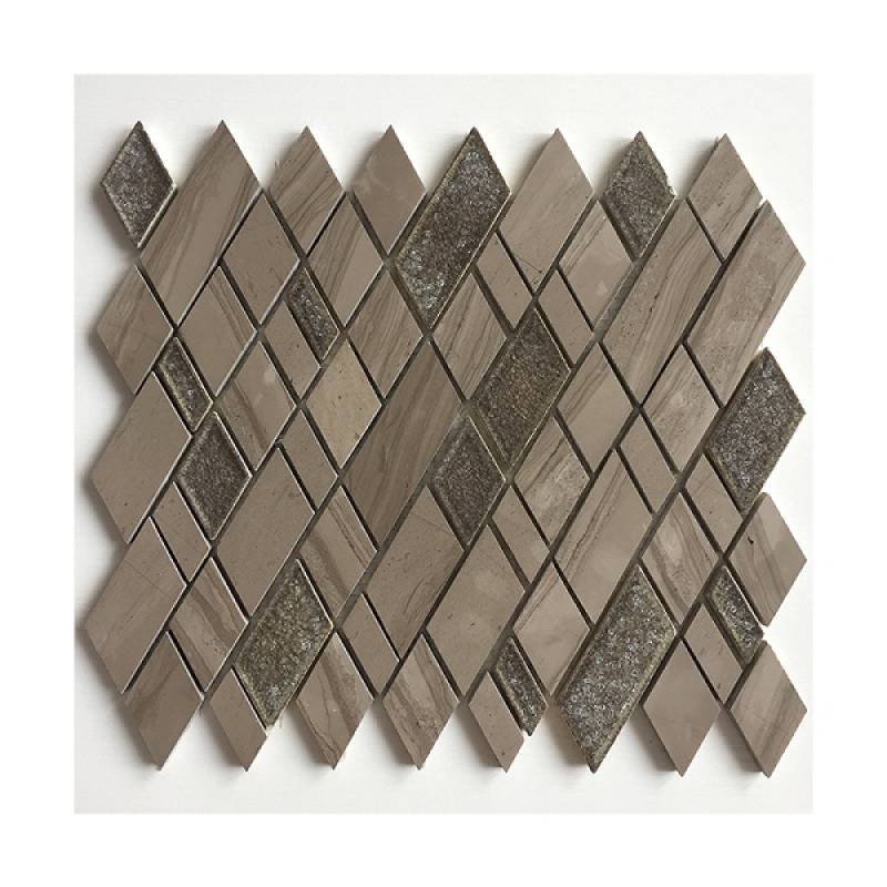 Gạch mosaic hình thoi mix đá 260x300mm màu nâu