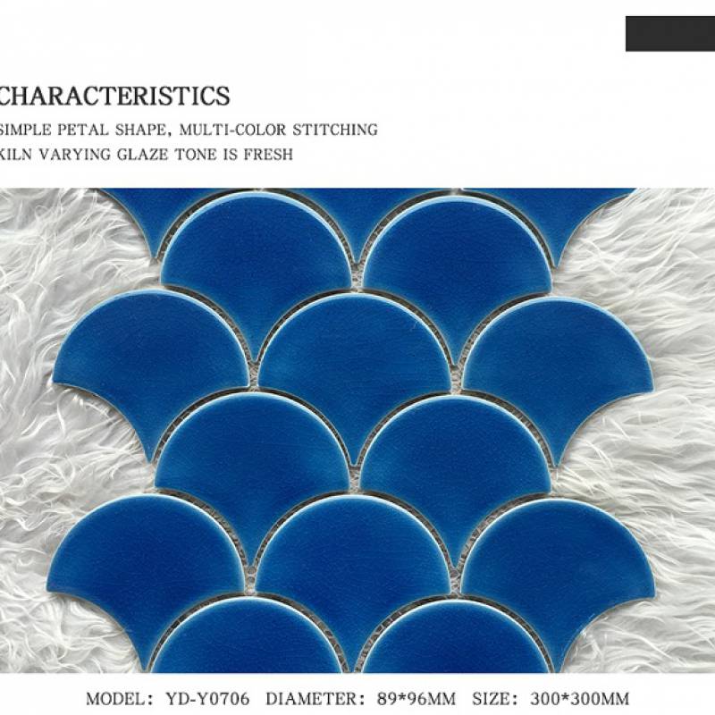 Gạch mosaic gốm hình vảy cá 300x300mm màu xanh dương