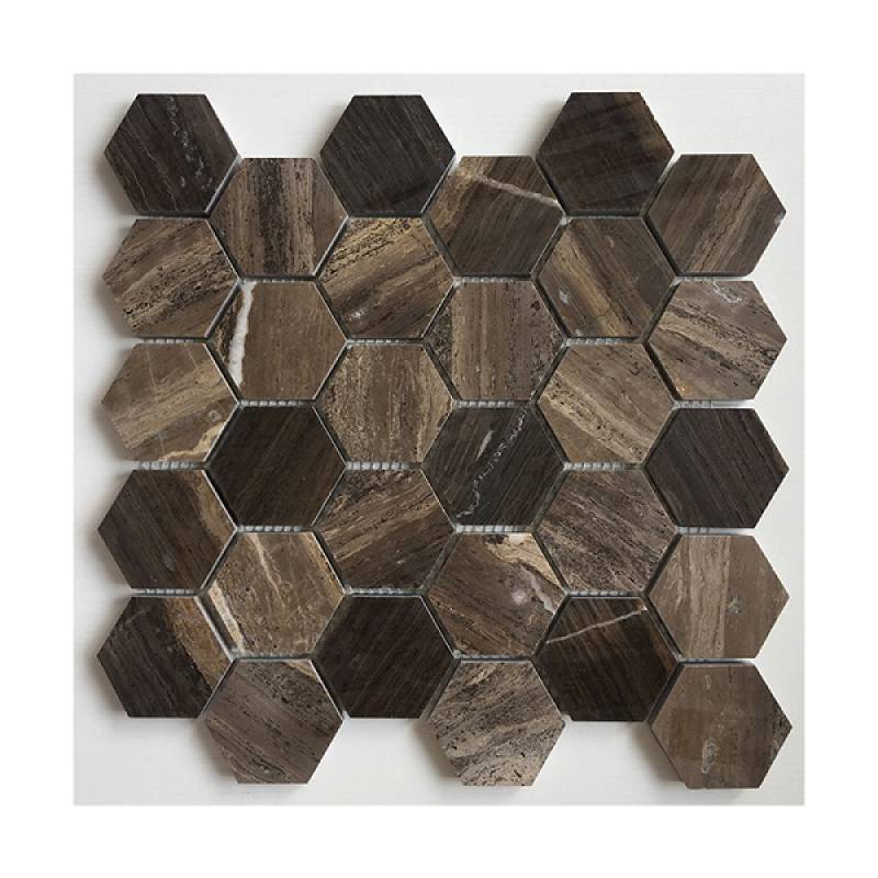 Gạch mosaic đá hình lục giác 255x265mmmm màu gỗ