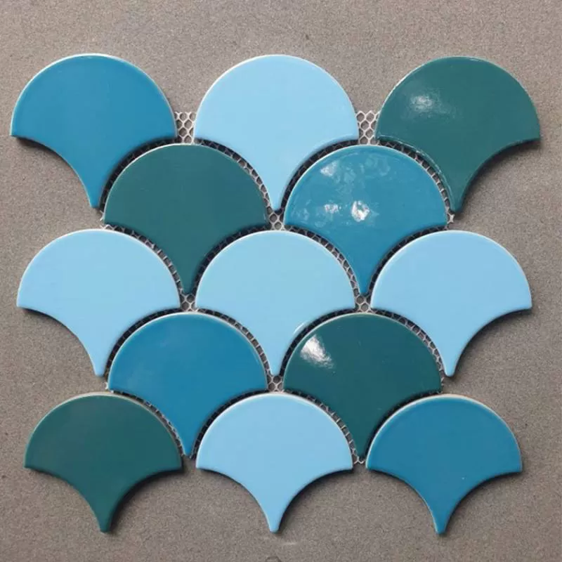 Gạch Mosaic vảy cá mix 3 màu xanh men bóng GP-FT118B246