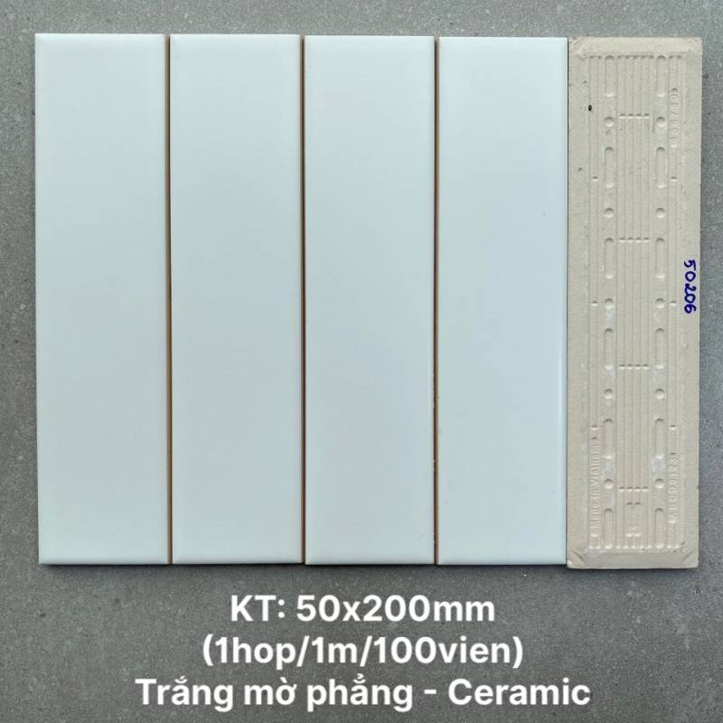 Gạch thẻ trắng mờ phẳng KT 50x200mm STA50206