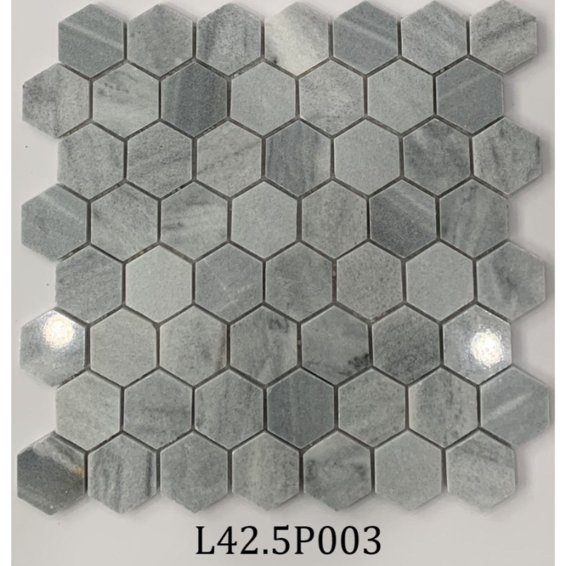 Đá mosaic tự nhiên xám lông chuột chip lục giác bóng L42.5P003