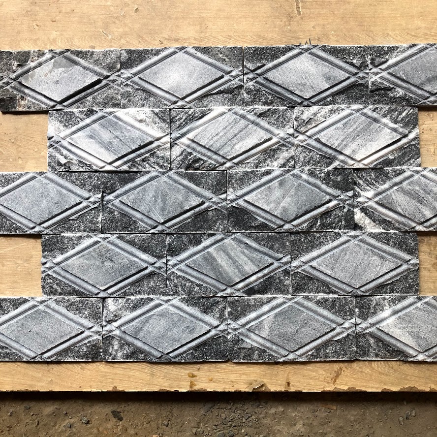 Đá tự nhiên quả trám caro đen kt 10x20cm