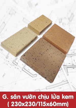 Gạch sân vườn chịu lửa kem 230x230mm hoặc 115x60mm