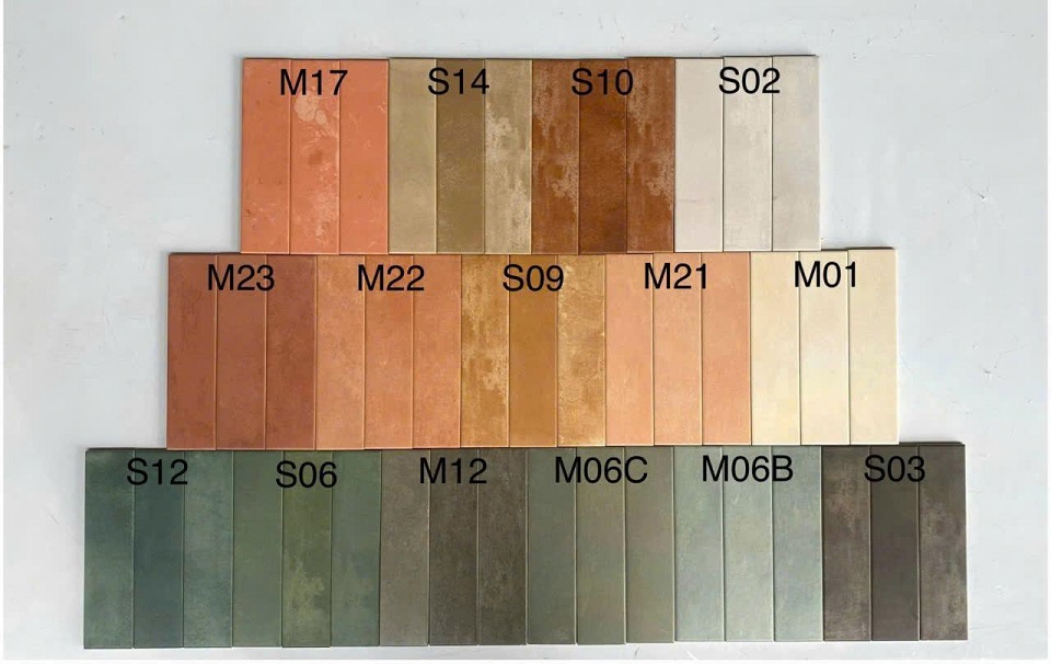 Gạch thẻ trang trí ốp tường 75x300mm màu trắng, ghi, đen, đỏ… M17