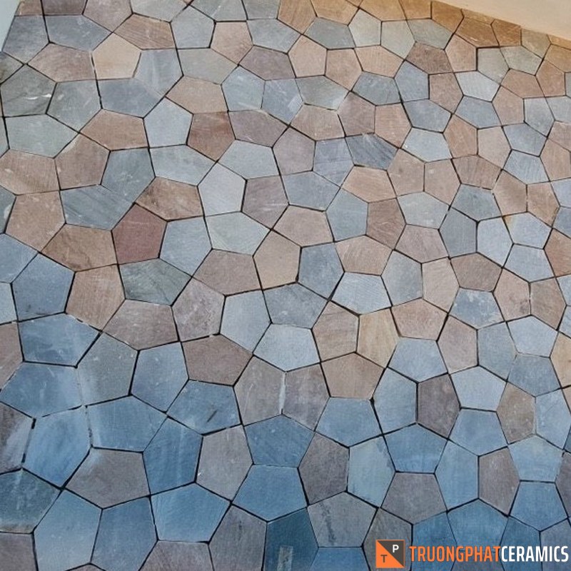 Đá ốp tường ngũ giác đa màu