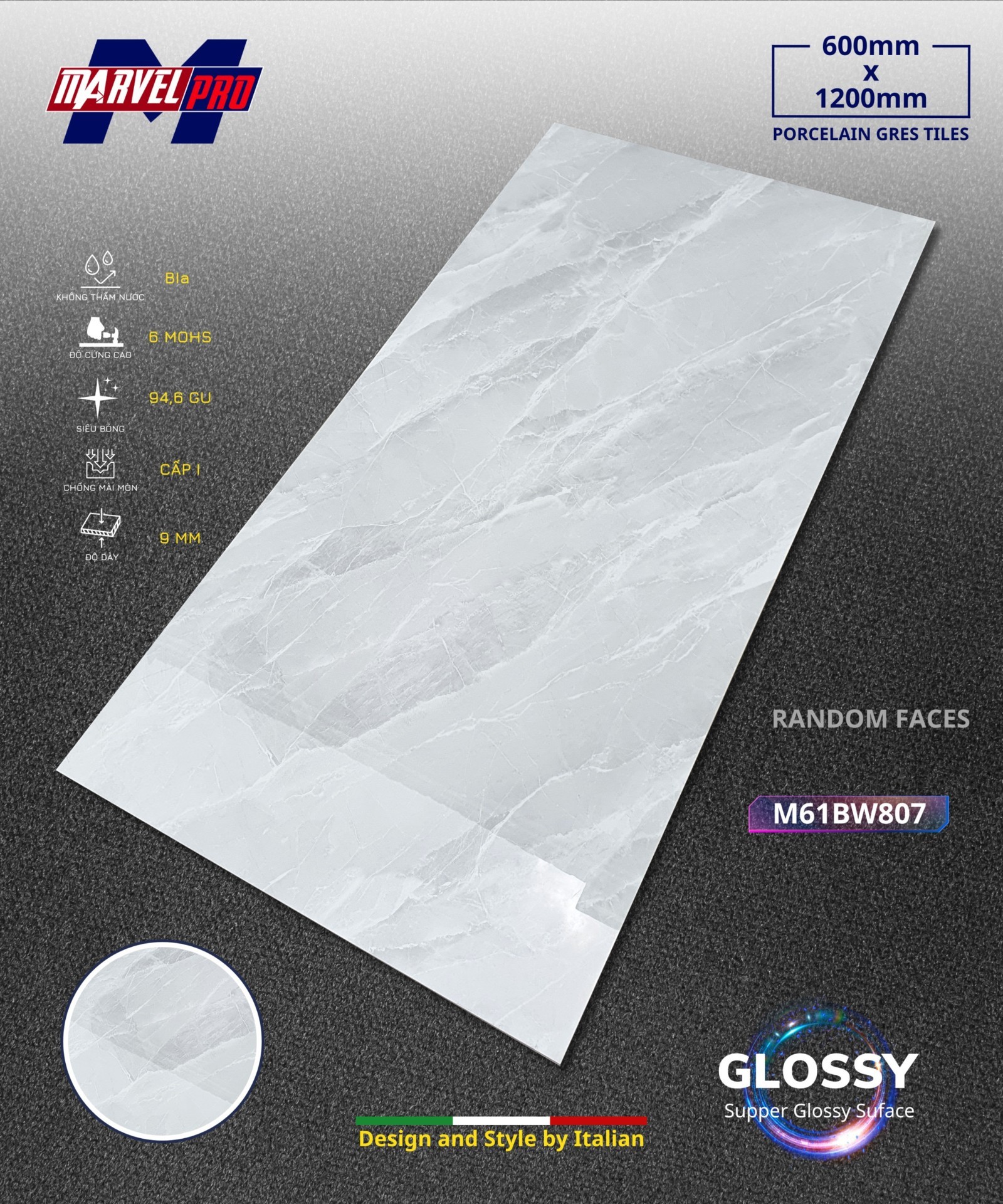 Gạch ốp lát Apodio M61BW807 (Bóng)