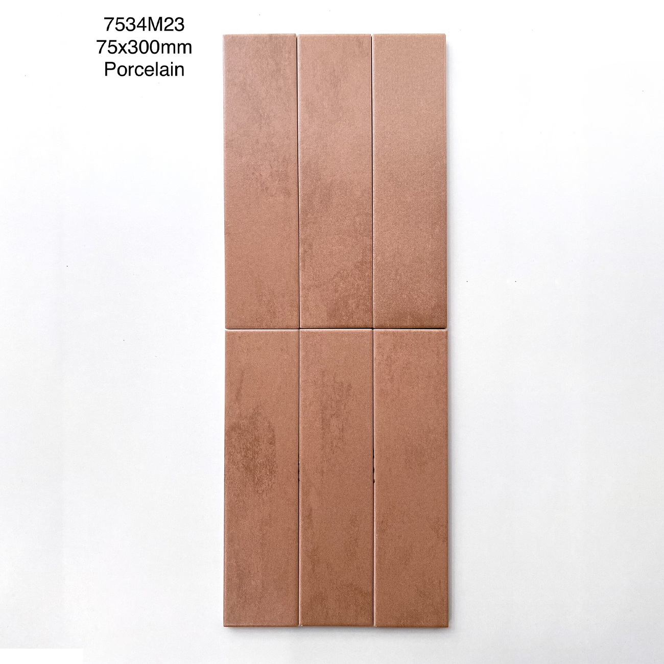 Gạch thẻ Trung Quốc, Cam loang mờ, KT 75x300 mm, MD7534M23, Hàng Porcelain (1 hộp/ 44 viên/ 0.99m2)
