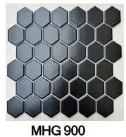 Gạch mosaic gốm lục giác đen mờ nhập khẩu, KT vỉ 300x300mm, KT viên 48x48mm, mã MHG900