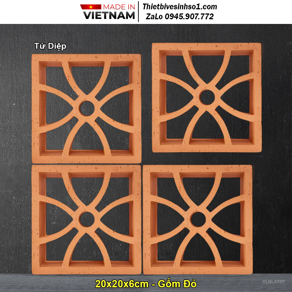 Gạch Thông Gió 20x20 Gốm Đỏ Tứ Diệp