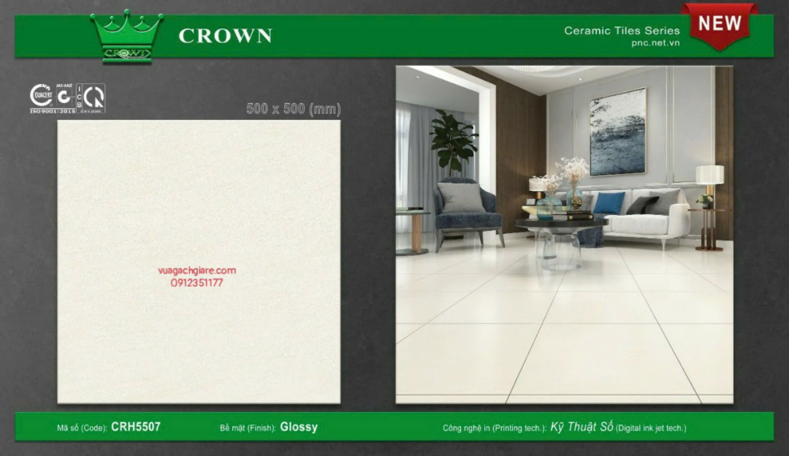 Gạch Men 50x50 Lát Nền Crown Giá Rẻ vàng kem CRH5507