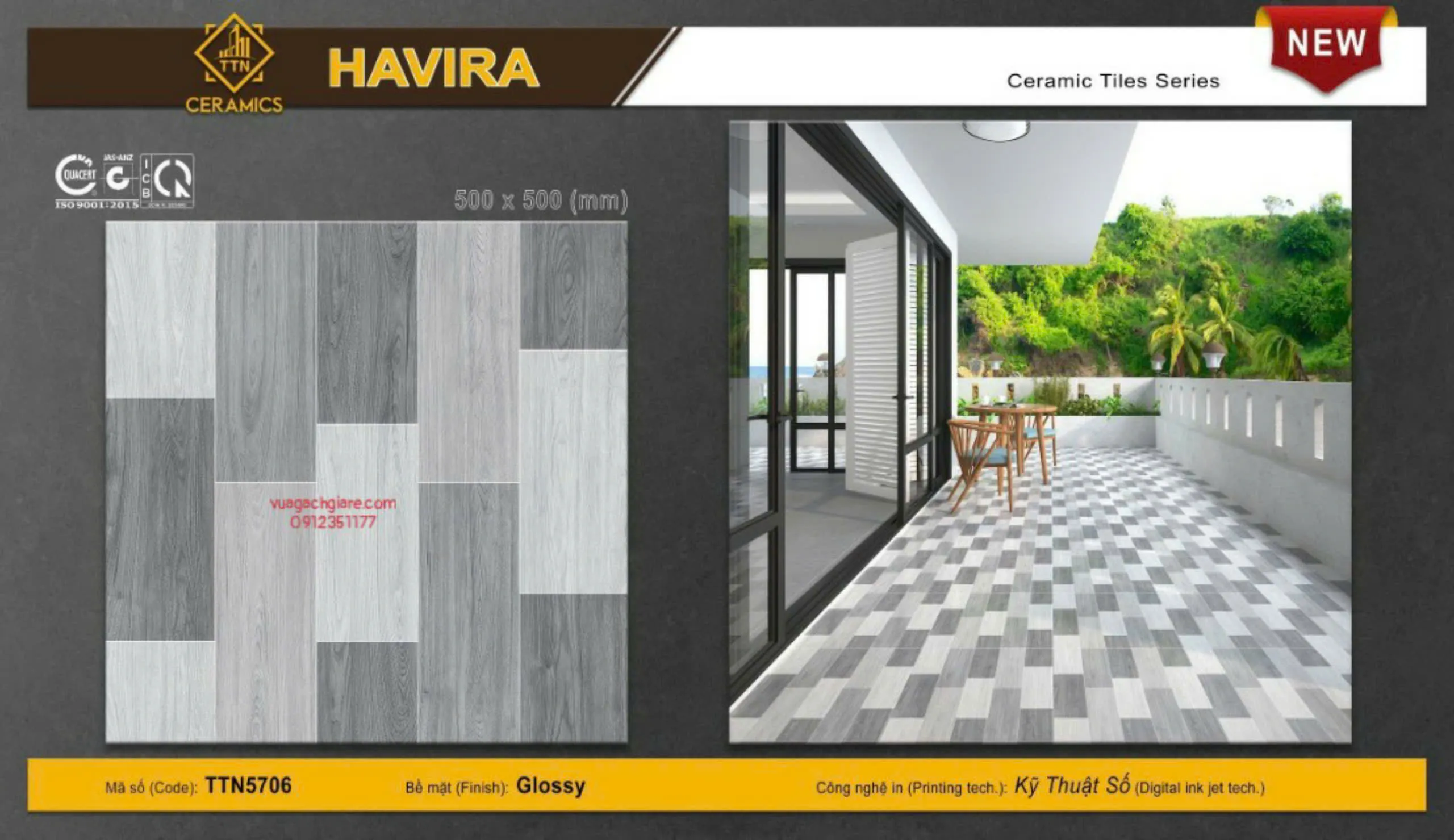 Gạch Men 50x50 Lát Nền Giá Rẻ vân gỗ xám 5706