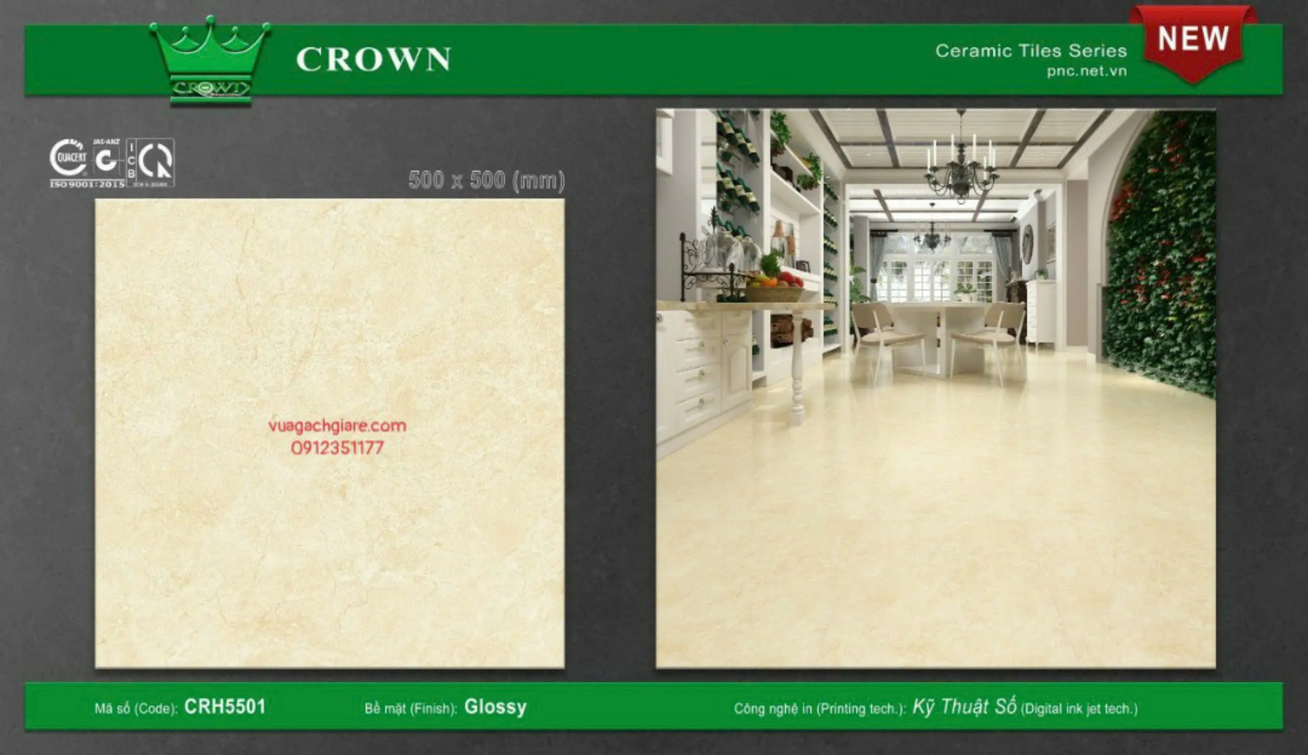 Gạch Men 50x50 Lát Nền Crown Giá Rẻ vàng kem CRH5501