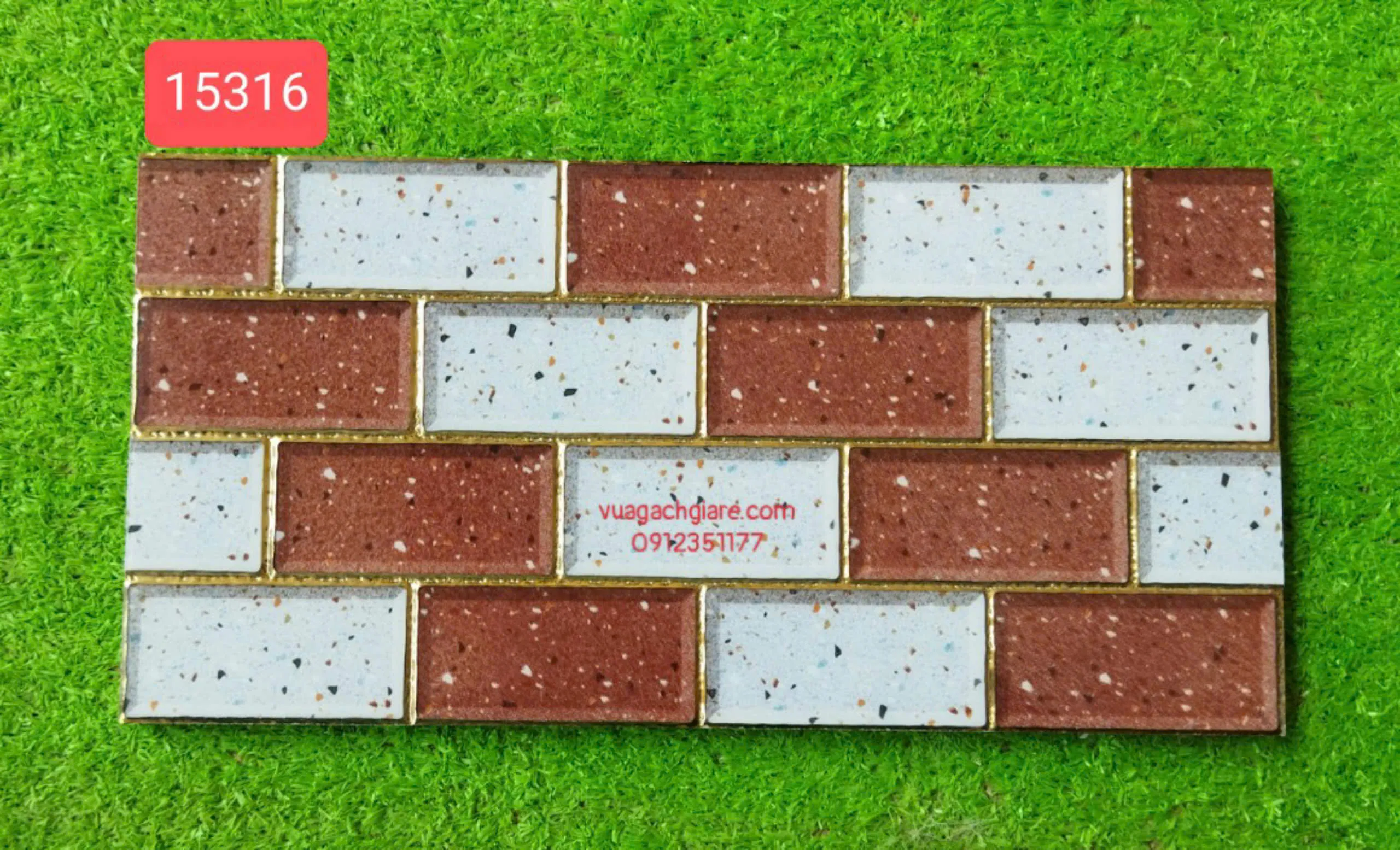 Gạch Khắc Kim 15x30 Cao Cấp nhũ vàng terrazzo trắng nâu 15316