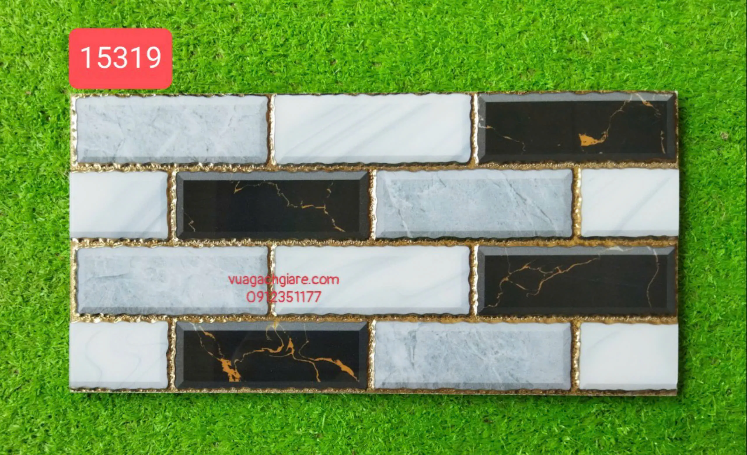 Gạch Khắc Kim 15x30 Cao Cấp nhũ vàng đen trắng 15319