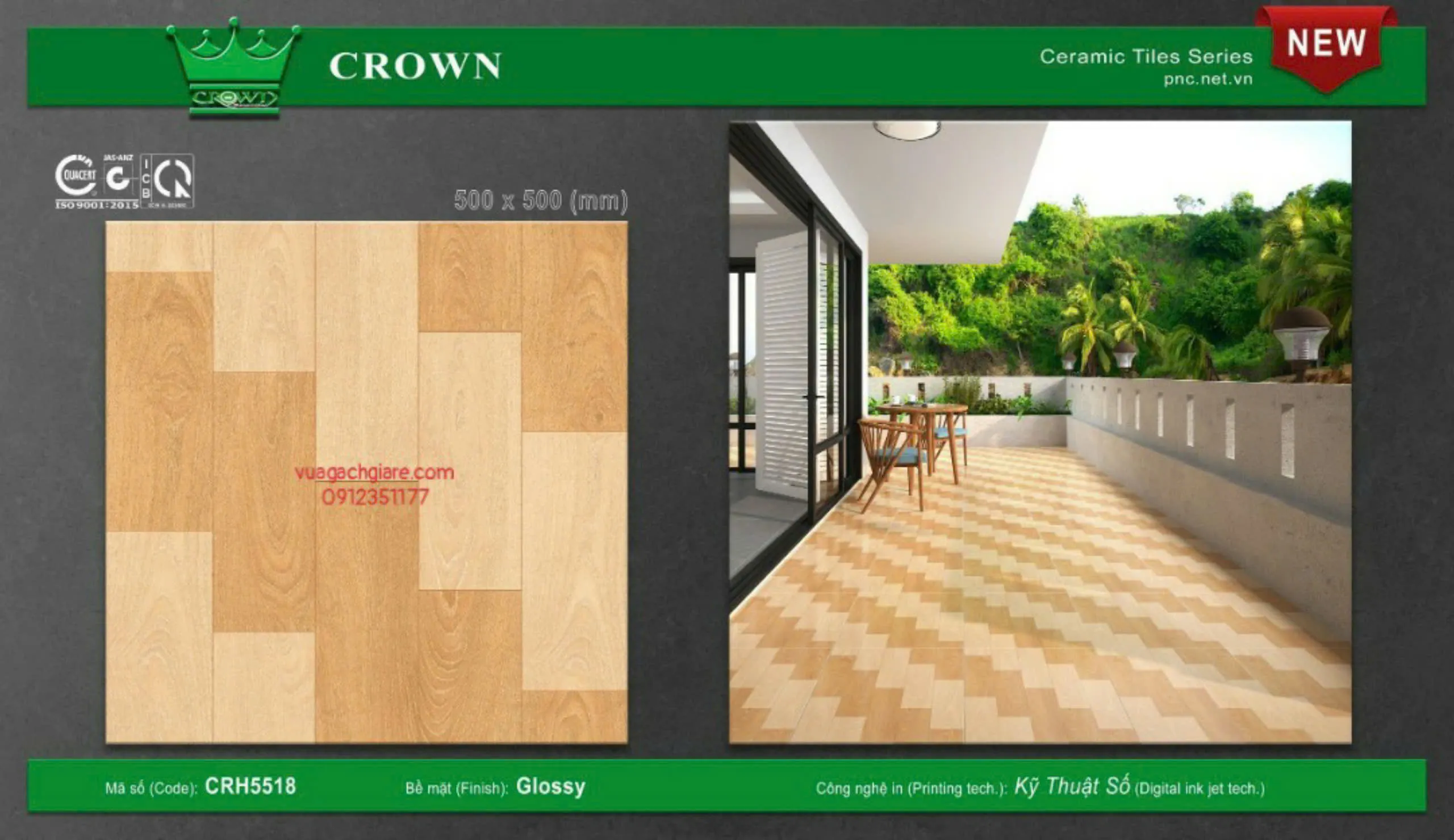 Gạch Men 50x50 Lát Nền Crown Giá Rẻ vân gỗ CRH5518