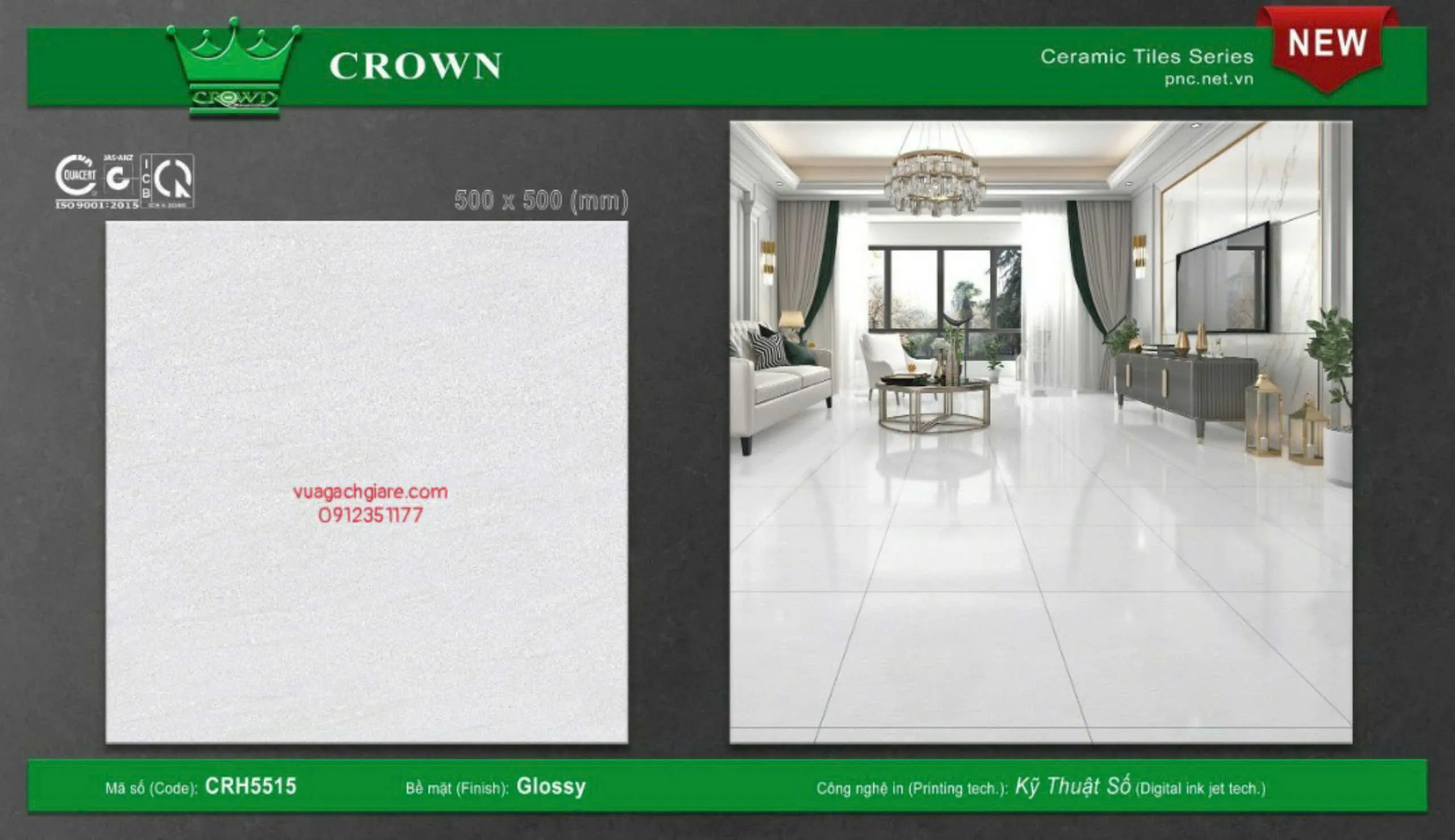 Gạch Men 50x50 Lát Nền Crown Giá Rẻ xám nhạt CRH5515