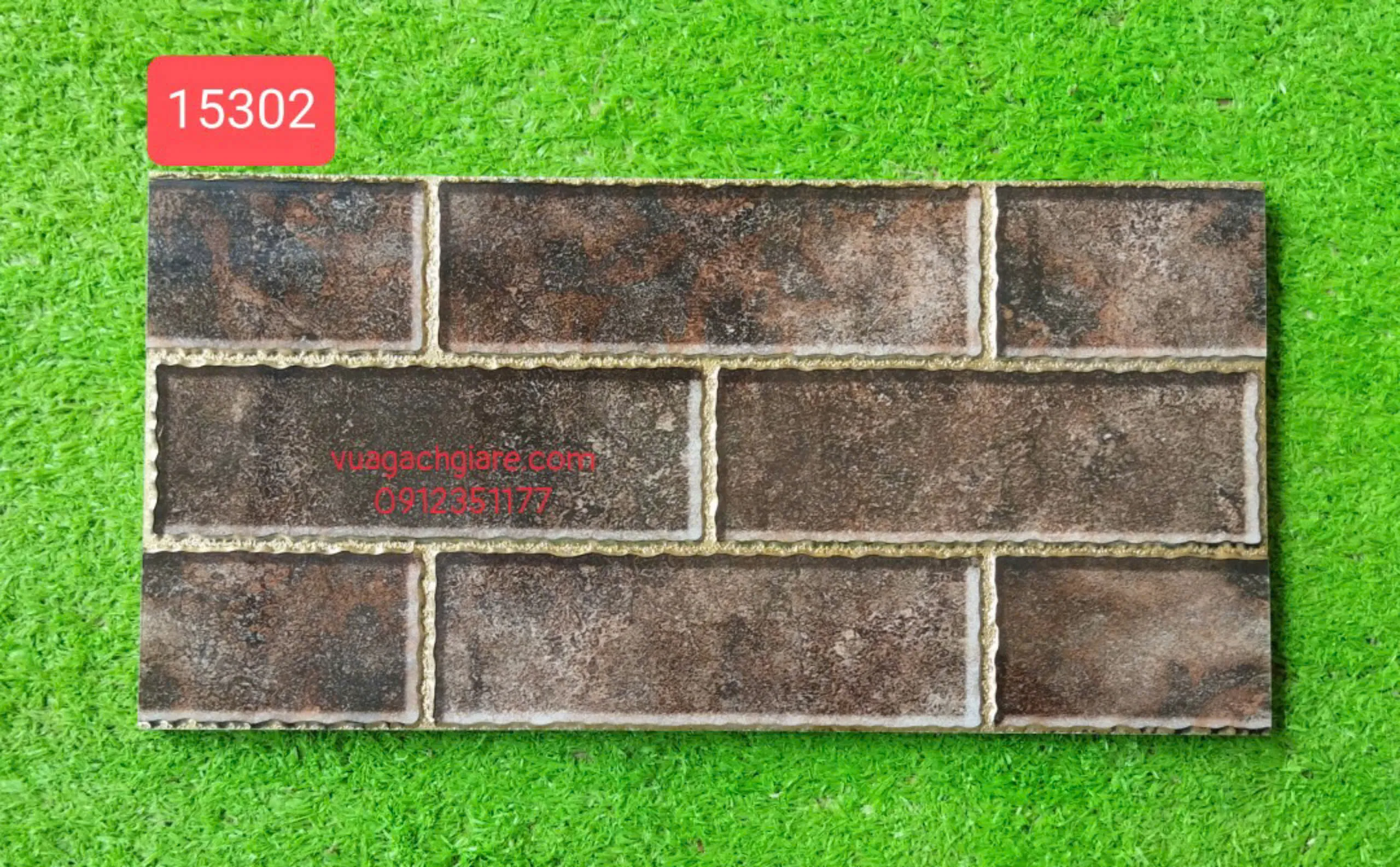 Gạch Khắc Kim 15x30 Cao Cấp nhũ bạc nâu đất 15302