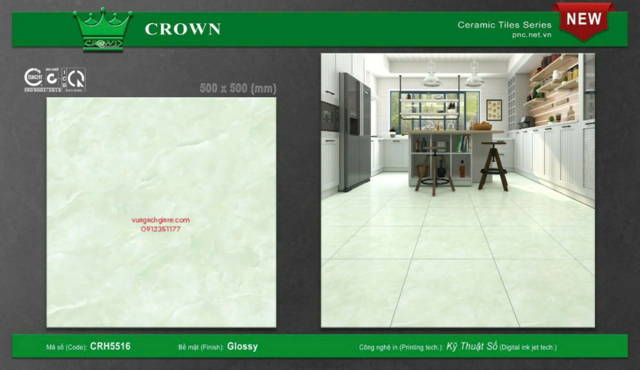 Gạch Men 50x50 Lát Nền Crown Giá Rẻ xanh ngọc CRH5516