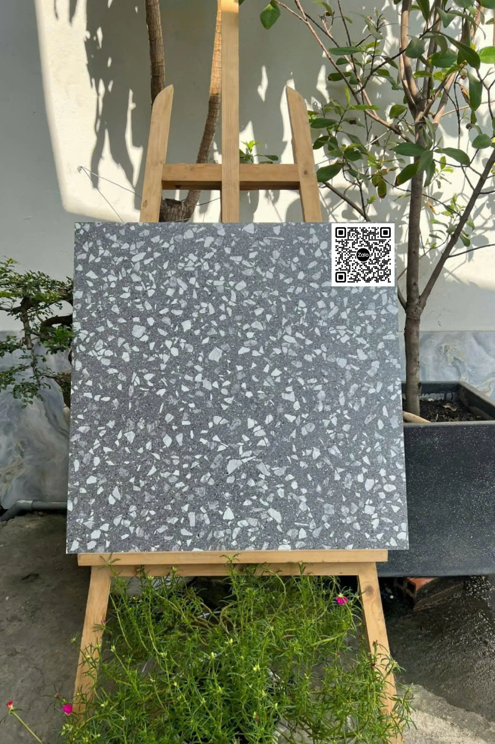 Gạch Đá 60x60 Ốp Lát terrazzo xám đậm