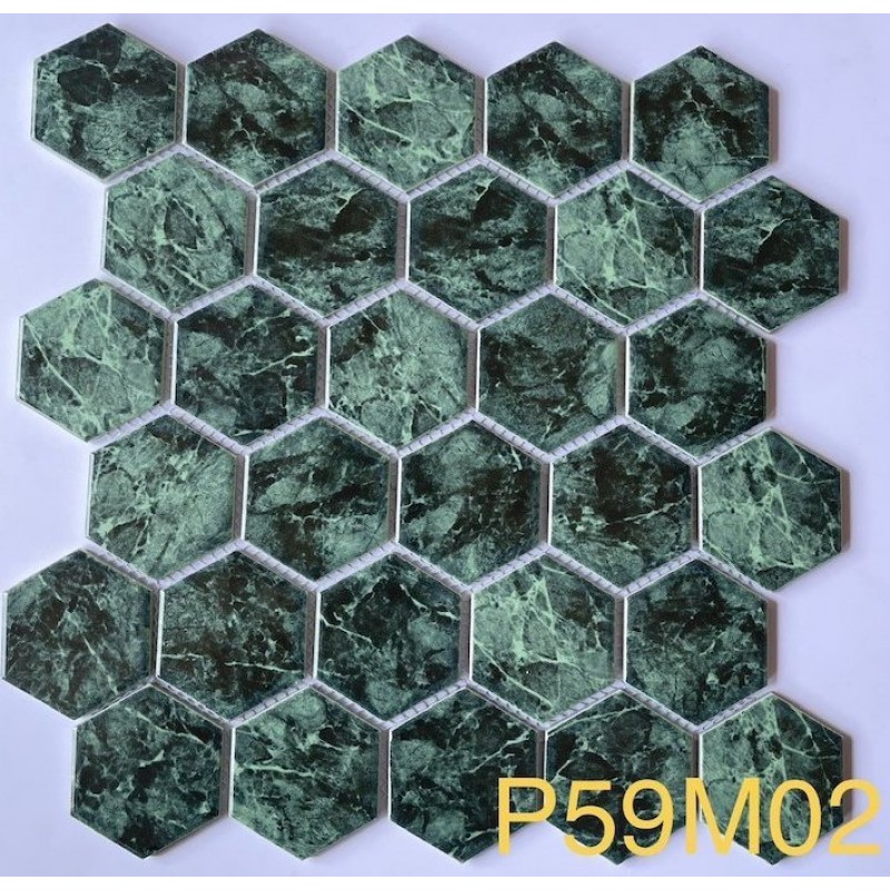 Gạch mosaic lục giác xanh rêu P59M02
